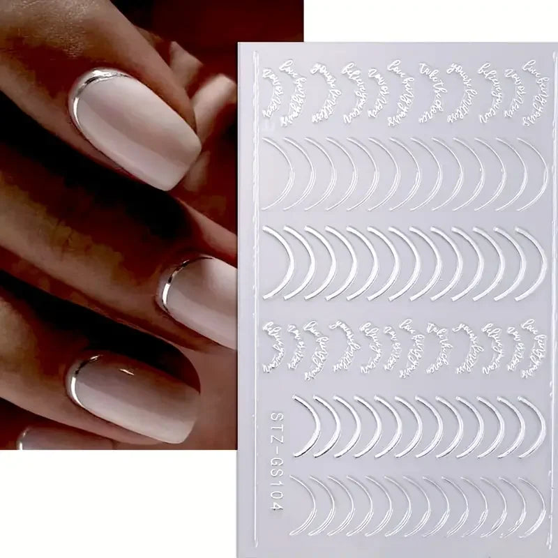 3pcs/set 3D Simple Lines Nail Stickers Rose Gold Metal Stripe Letters Decals Curve Gel Nails Art Sliders Polish Manicure Decor