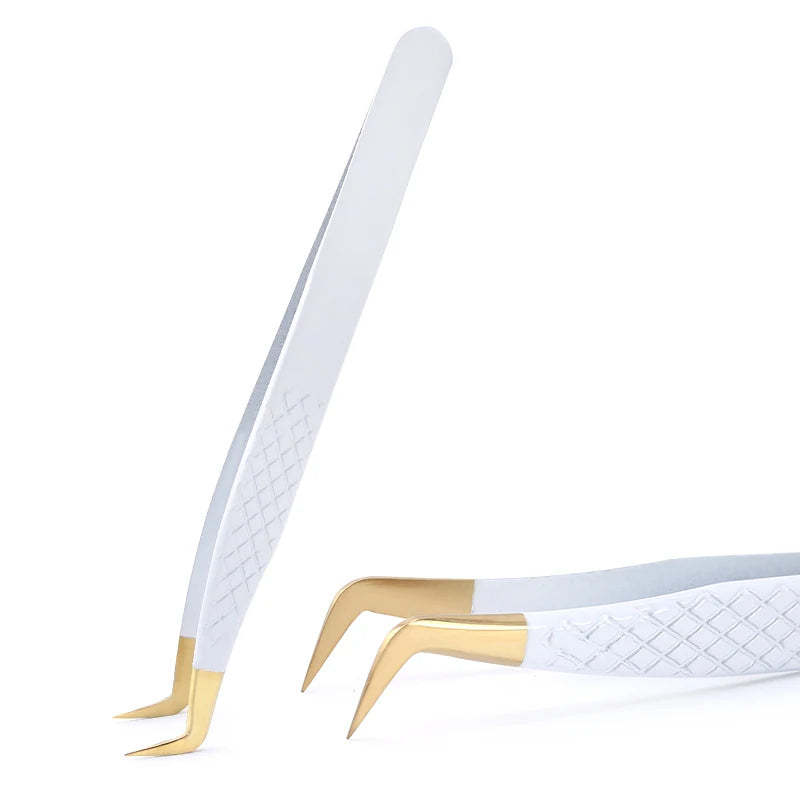 1Pc White-gold Anti-Static Tweezers For Eyelash Extension Eyebrow Stainless Steel Set Beauty Precision Tweezers Makeup Tools