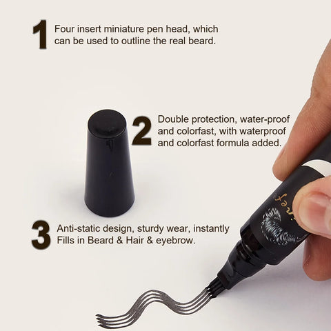 Multi-Pack Bundle Beard Pen Black Kit Barber Styling Pencil with Brush Natural Finish Cover Facial Hair Patches Tool