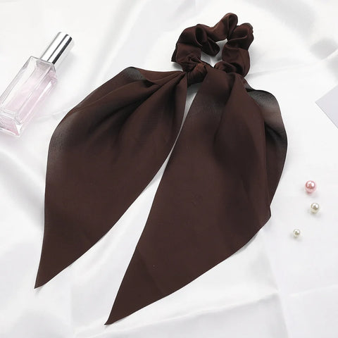 2023 Fashion Print Chiffon Long Ribbon Scrunchies Women Girls Ponytail Scarf Elastic Hair Bands Ties Hair Accessories Wholesale