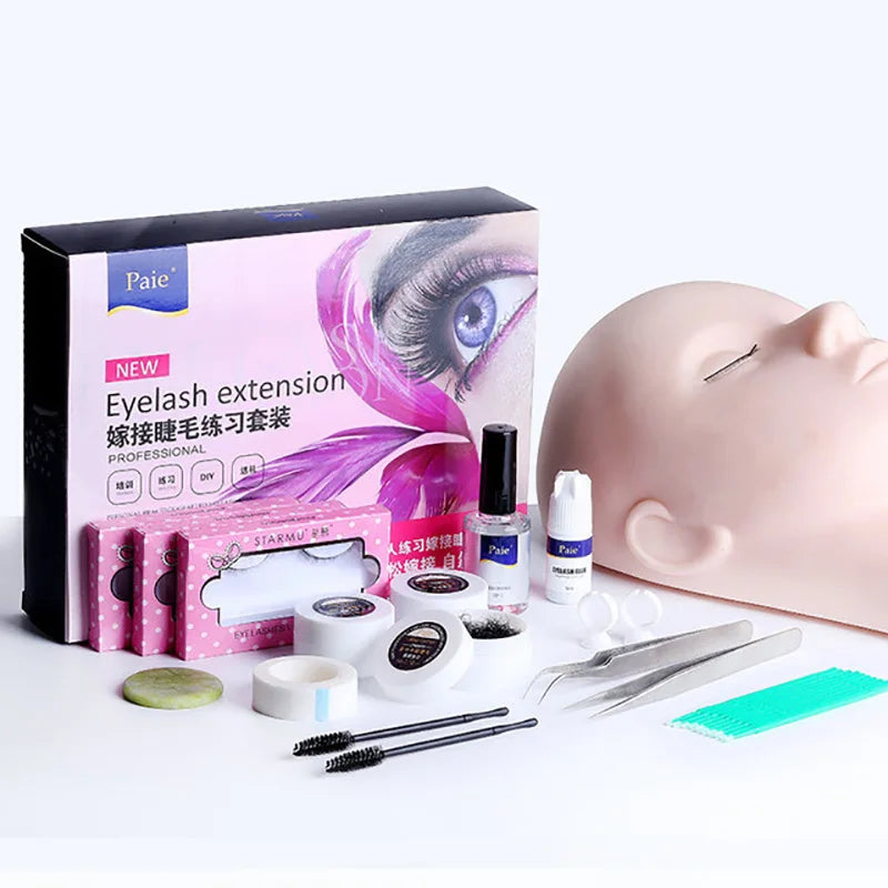 False Eyelash Extension Kit Set for Beginner Lash Brush Tweezers Glue Ring Eye Pad Eyelash Extension Supplies Lash Accessories