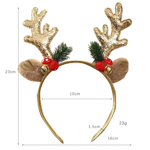 Christmas Glitter Deer Antlers Headband Party Party Dress Up Headwear Cute Cartoon Bell Reindeer Headband Gift for Friends