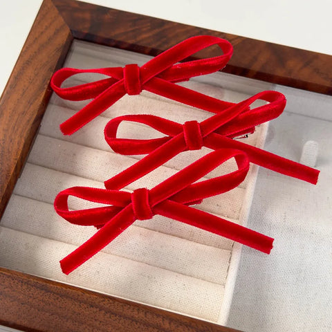 Christmas New Year Festival HairClips Set Winter Velvet Red Bow Barrettes for Girls Sweet Hairpin Children Cute Hair Accessories