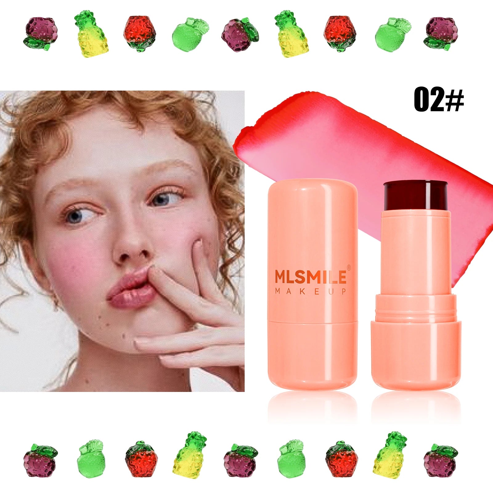 MLSMILE Jelly Blush 2-In-1 Jelly Lip Cheek Brighten Blush Stick Lip Gloss Blush Cream Makeup