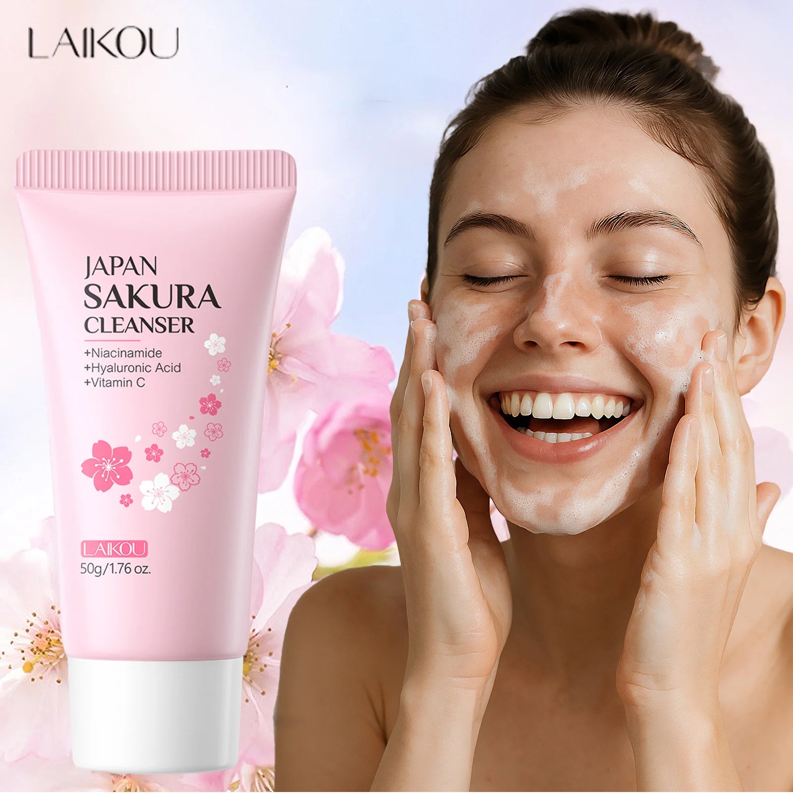 LAIKOU Facial Foaming Cleanser Deeply Cleansing Oil Control Moisturizing Blackhead Removal Skin Care Face Wash Foam Cleanser