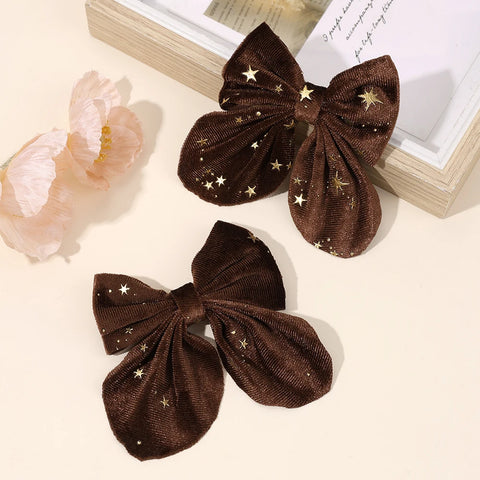 2Pcs Baby Girls Christmas Velvet Bow Hair Clips Sparkling Star Hairpins Children Xmas Party New Year Headwear Accessories Gift