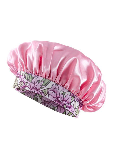 Women's Fashion Bonnet Flower Printed Hair Hat with Wide Edge Elastic Silk Smooth Satin Face for Daily Home Sleep Hat