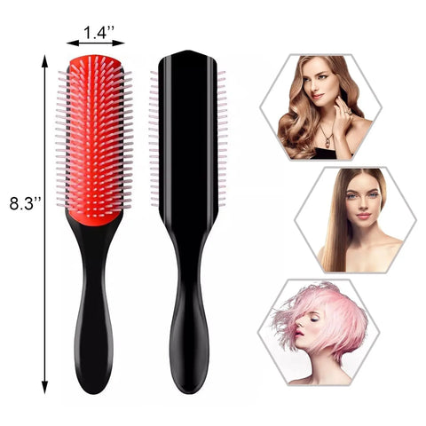 9-Rows Cushion Nylon Bristle Hair Brush Classic Detangling Wet Dry Curly Hair Defining Separating Shaping Styling Tool