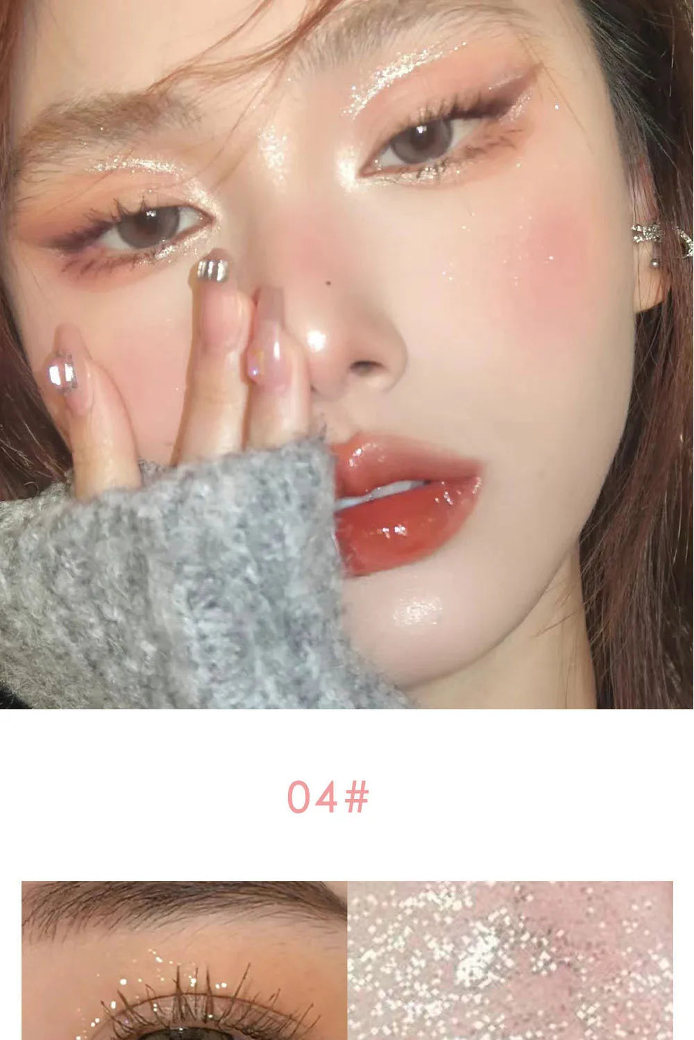 6 Colors Glitter Liquid Eyeshadow Waterproof Pearlescent Shiny Eye Shadow Highlighter Sequins Lying Silkworm Makeup Beauty Tool