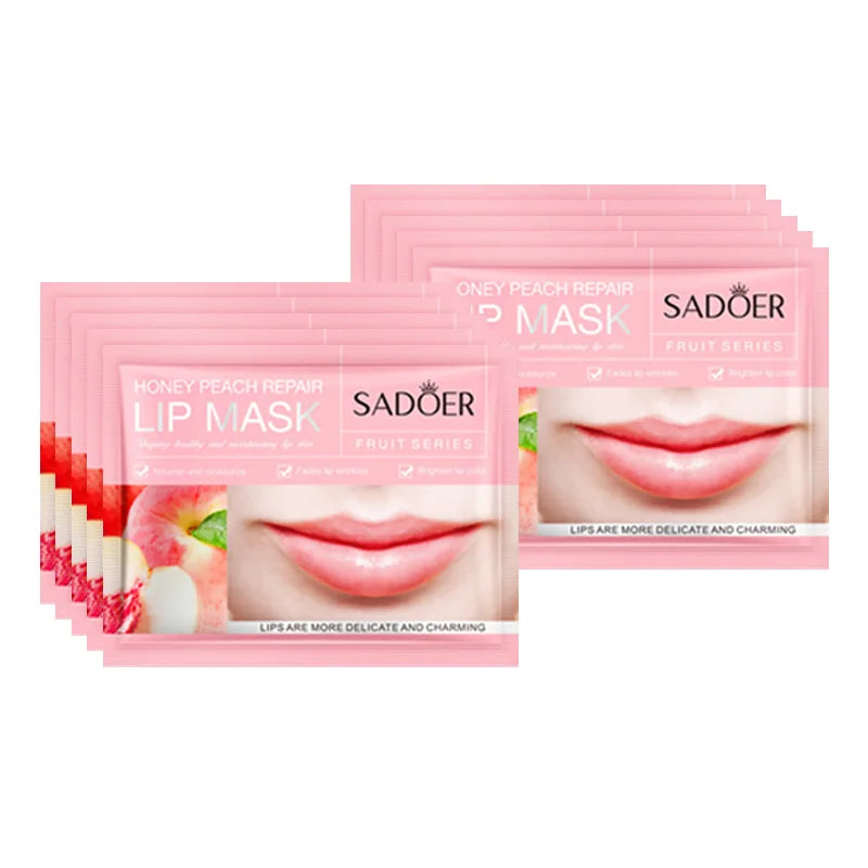 10pcs SADOER Fruits Moisturizing Lip Mask Lips Skin Care Nourishing Hydrating Crystal Collagen Gel Lip Patches Lips Plumper