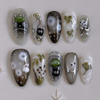 24pcs Gradient Black False Nails Cute Cartoon Cat's Eye Forest Elf Girl Press On Nails Glossy Almond Sweet Cool Fake Nail Tips