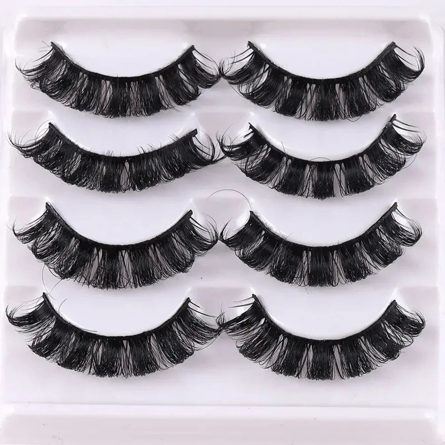 4 pairs of Russian striped eyelashes, fluffy artificial handmade eyelashes, 3D Russian roll style false eyelashes
