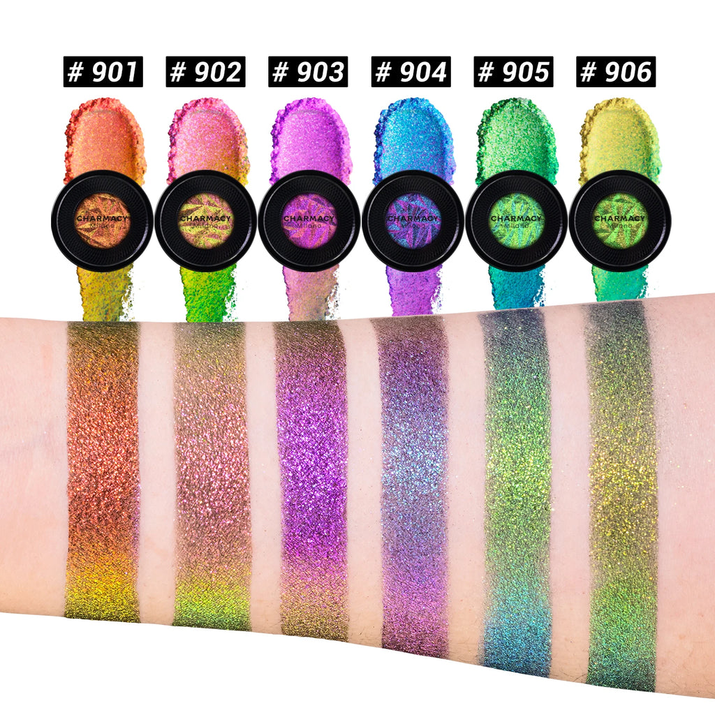 CHARMACY Multichrome Glitter Eyeshadow Set with Primer Long-lasting High Chrome Pigment Eye Shadow Cosmetic Makeup for Women