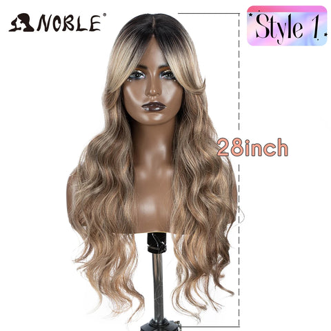 Noble Synthetic Lace Front Wig Long Wavy 36 " Body Wavy Side Part Lace Wig For Women Lace Front Wig Ombre Blonde Cosplay Wig