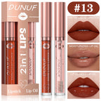 DUNUF Lip Gloss And Lip Oil Set 2-Piece Long-Lasting Waterproof Matte Moisturizing Non-Fading Lipstick Collection