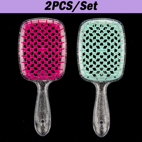 2pcs Professional Comb Detangling Hair Brush Scalp Massage Anti-static Comb Hollow Out Hairbrush for Wet Dry Barber Hair Styling