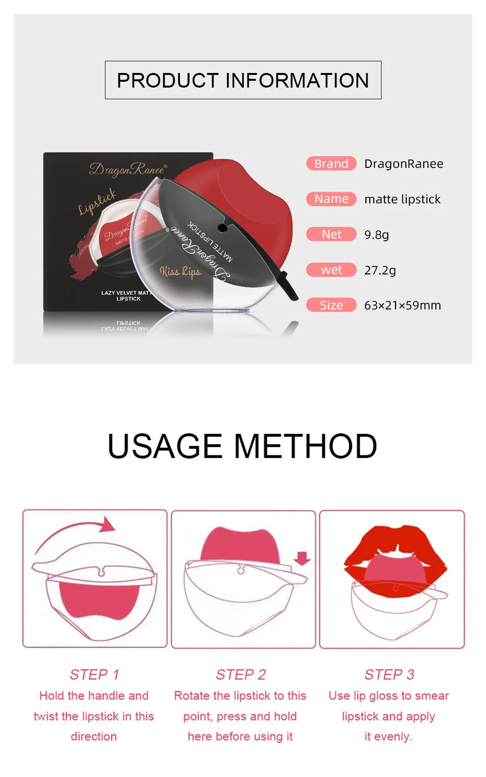 Dragon Ranee Matte Velvet Mist Lipstick Designed for Lazy People Lip Shape Lip Gloss Long Lasting Easy To Color Beauty Makeup