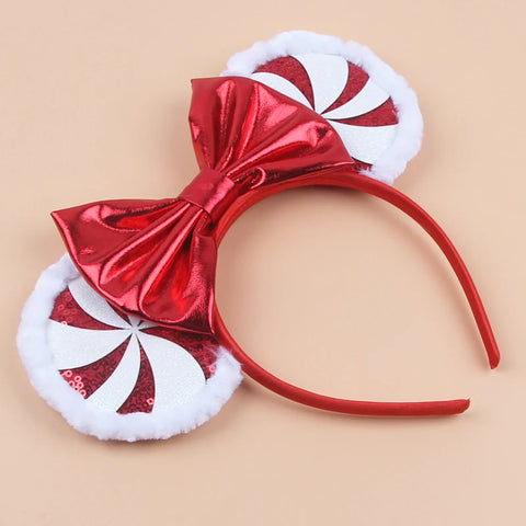 2023 Disney Christmas Mickey Ears Headband For Girls Sequins Bow Festivall Party Hairband DIY Hair Accessories