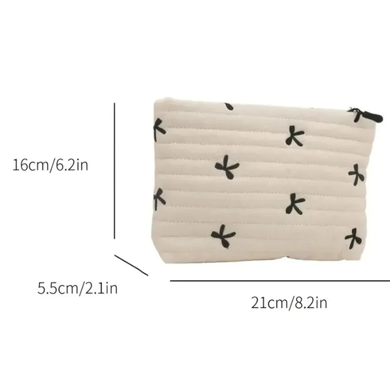 Cute Makeup Bag with Zipper Large Capacity Cosmetic Bag Embroidery Bow Wash Storage Bag