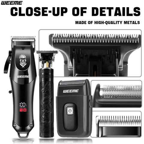 Professional Cordless Men's Barber Kit, 3-in-1 USB Rechargeable Hair Clipper & Beard Trimmer, Gift for Dad/Husband
