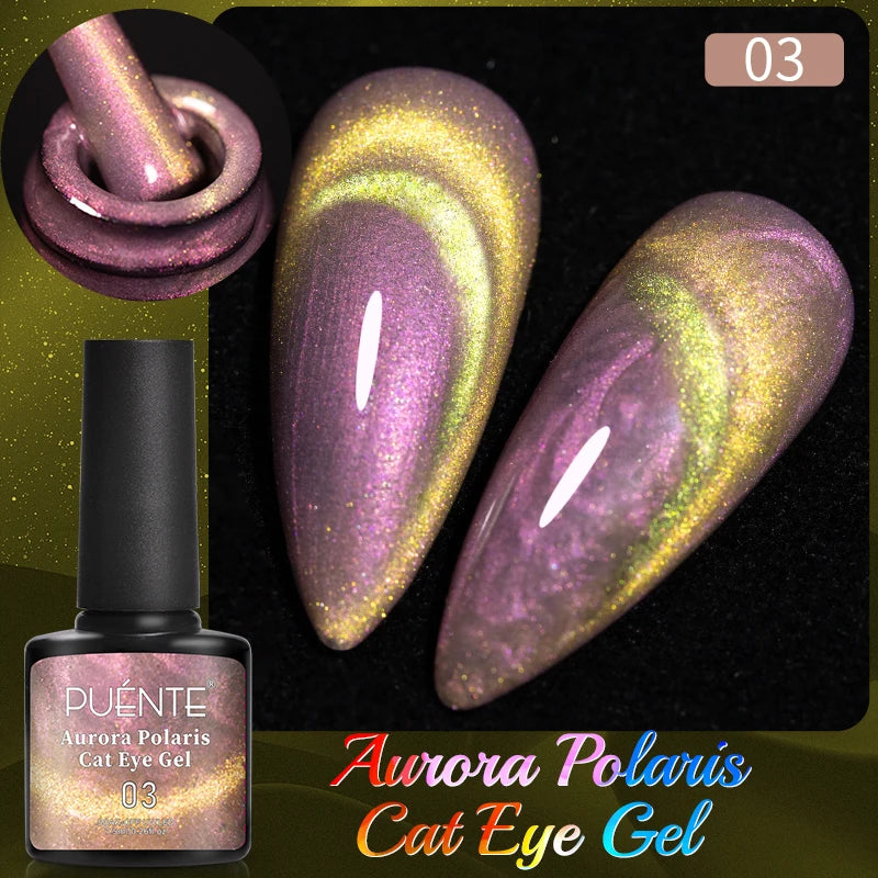 PUETNE 7.5ML Amber Moonlight Cat Magnetic Gel Nail Polish Winter Nails Jelly Glass Cat Eye Soak Off UV Semi-Permanent Varnish