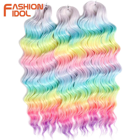 Anna Hair Synthetic Loose Deep Wave Braiding Hair Extensions 24 Inch Water Wave Braid Hair Ombre Blonde Twist Crochet Curly Hair