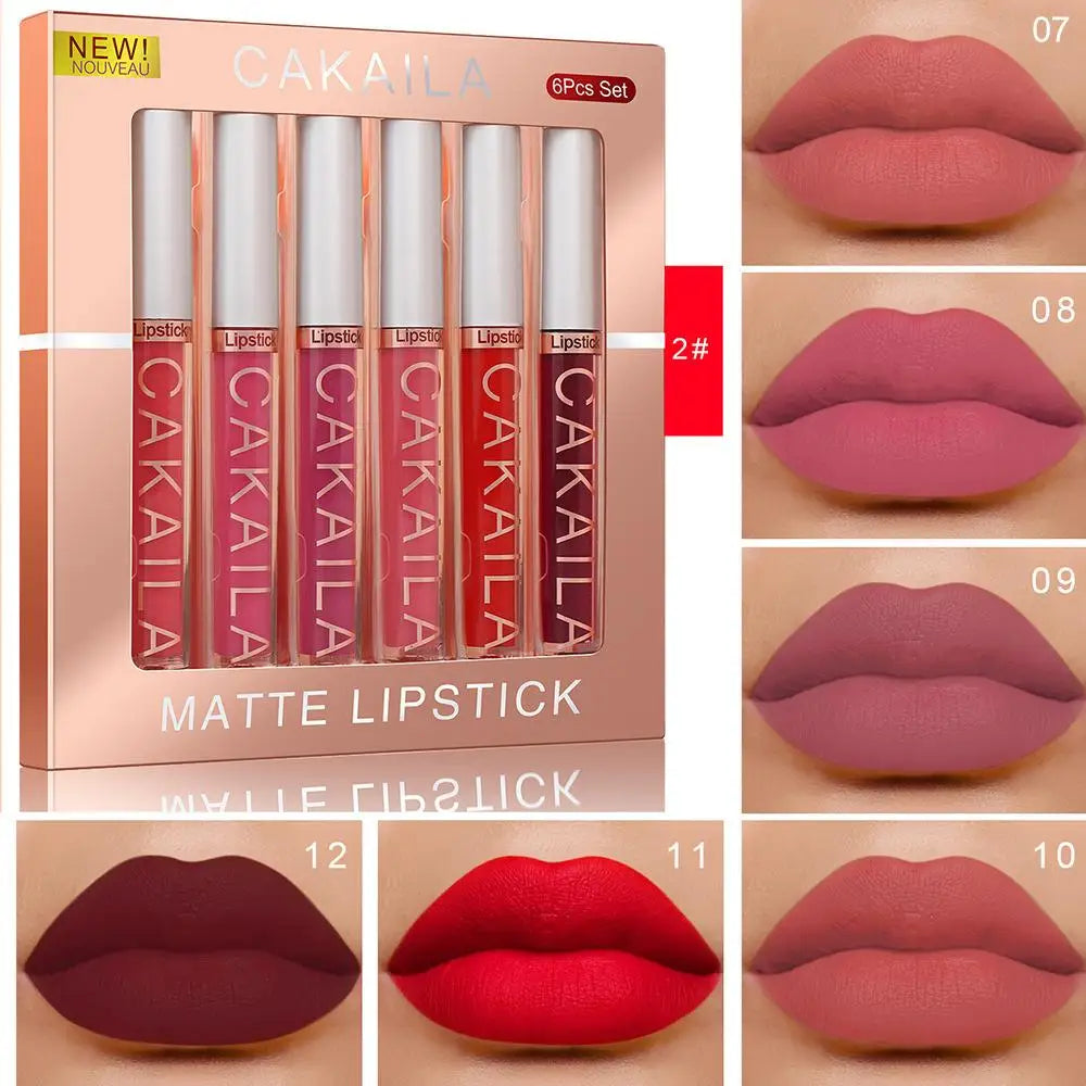 6Set Matte Lip Gloss AB two sets Not Stained with Cup Mouth Red Lip Gloss Moisturizing Long Lasting Not Easy To Fade Lip Gloss