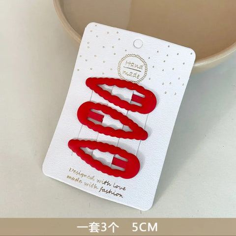 3PCS/Set Women Girls Cute Hair Clips Red Heart Star Geometric Hairpins Sweet Bangs Barrettes Christmas New Year Hair Accessories