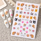Lovely Dog Cat Animal Bunny 3D Korean Cartoon Scrawl Relief Self Adhesive Nail Art Stickers Cute Pretty Puppy Kitty Star Manicur