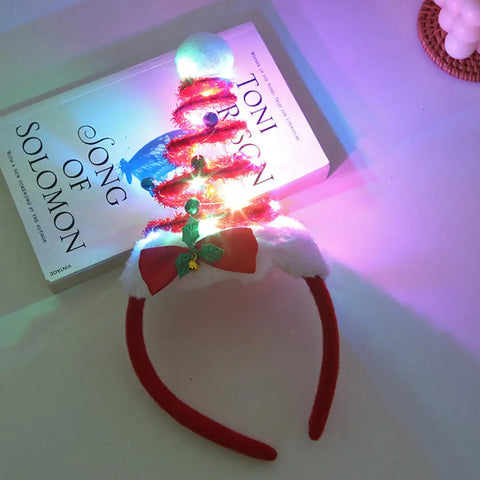 Christmas Hair Band Glowing Headband Xmas Tree Snowflake Hair Band Deer Horn Light Flashing Headwear Merry Christmas Gift