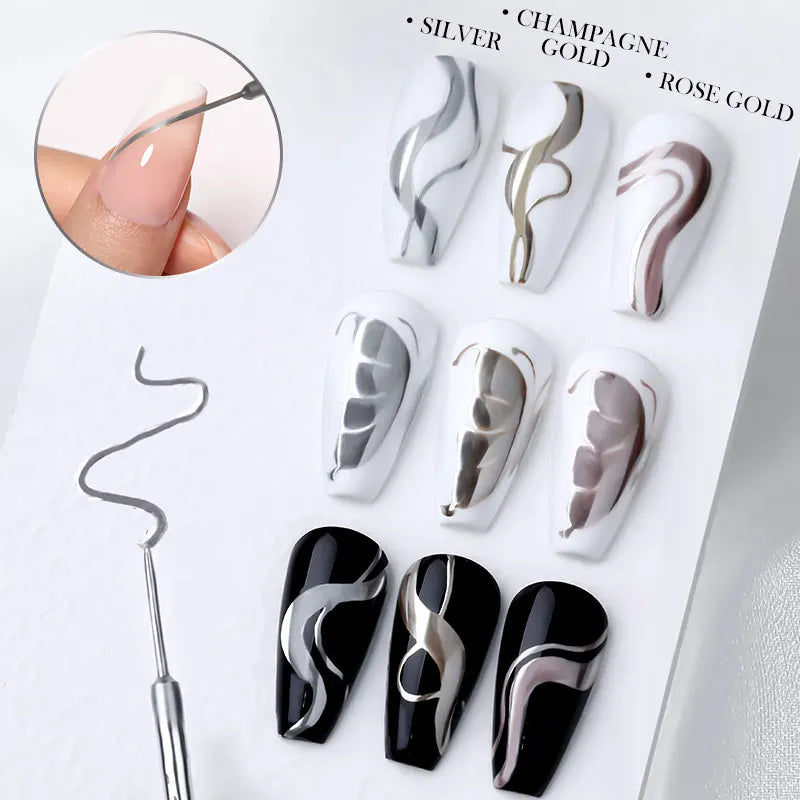 LILYCUTE 5ml Metallic Gel Polish Painting Liner Super Bright Gold Silver Mirror Gel Nail Polish Semi Permanent Lines French Nail