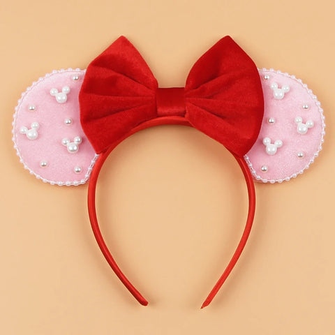Disney Mickey 3.3"Velvet Ears Headband For Girls Soft Bow Hairband Halloween Festival Party Christmas DIY Hair Accessories