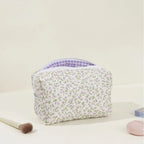 Women's Bag Floral Quilted Cosmetic Bag Large-capacity Cotton Fabric Storage Toiletries Bag For Cute Ladies Checkered Embroidery