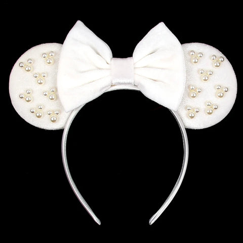 Disney Mickey 3.3"Velvet Ears Headband For Girls Soft Bow Hairband Halloween Festival Party Christmas DIY Hair Accessories