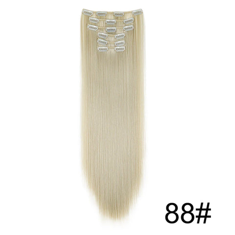 Synthetic 24Inch 16 Clips in Hair Extensions Long Straight Hairstyle Blonde Black Hairpieces Heat Resistant False Hair Daily Use