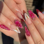 24pcs Tropical Flower Press On Nails Colorful French 3D Crystal Butterfly Shells Pattern Printed False Nails Almond Fake Nail