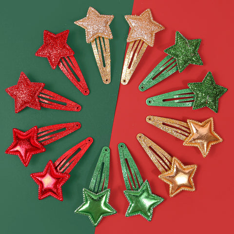 6/12PCS Cartoon Christmas Hair Clips Girls Party Star Hair Barrettes Clips Christmas Hair Clip Children Kids Hair Accessories
