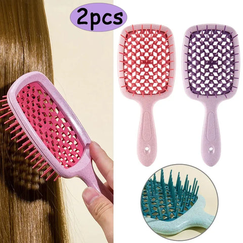 2pcs Professional Comb Detangling Hair Brush Scalp Massage Anti-static Comb Hollow Out Hairbrush for Wet Dry Barber Hair Styling