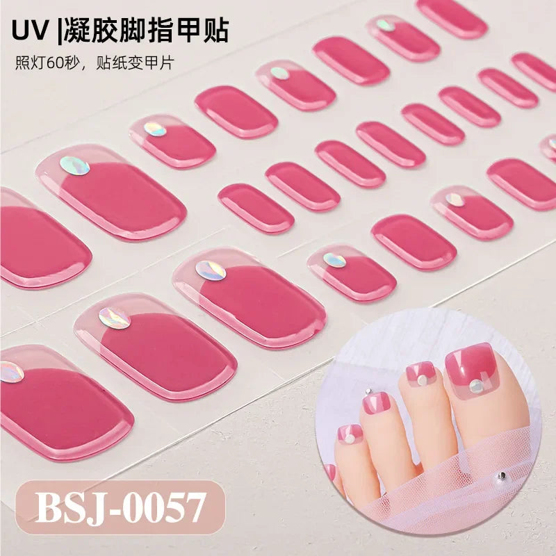 26Tips French Leopard Print UV Gel Toenail Sticker Bronzing Dye Gradient Cross-border Semi Baked Gel Nail Sticker UV Lamp Needed
