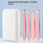 4 Pcs Stainless Steel Eyebrow Clip Tweezers Set Eyebrow Tweezers Eyebrow Trimming Set Beauty And Grooming Tools With Mirror Case