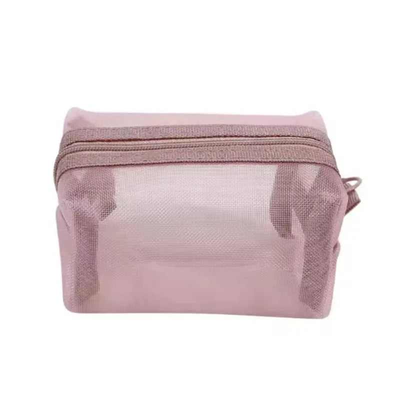 Mini Clear Nylon Mesh Cosmetic Bags Cute Women Small Lipstick Makeup Bags Pouch Data Line Key Earphone Organizer Case