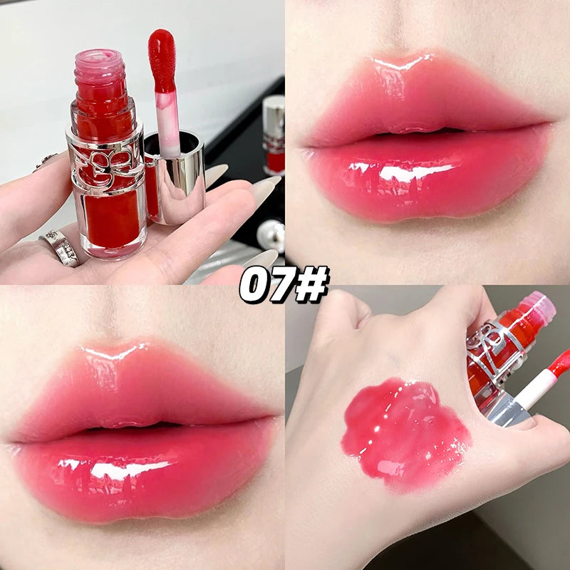 Gege Bear Glittering Mirror Lip Glaze, Watery Shimmering Light Lip Gloss Makeup 8 Colors, Hydrating Moisturizing, Long Lasting