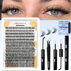 GROINNEYA Lash Clusters Kit With Waterproof Strong Hold DIY Lash Extension Kit Lash Bond And Seal And Eyelash Tweezers Makeup