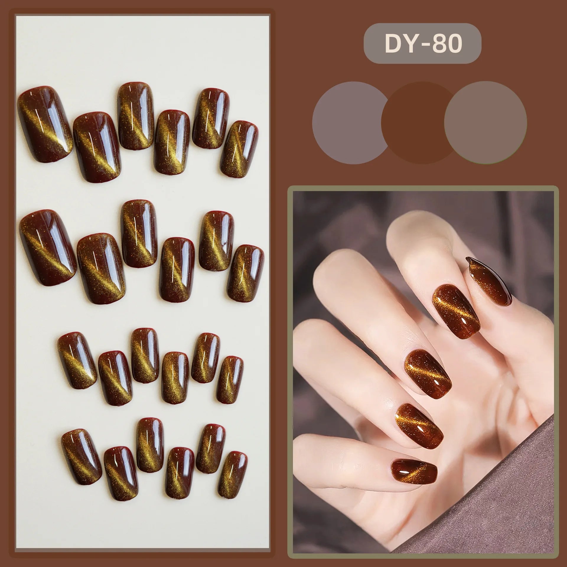 Red Cat Eye Fake Nails Coffin Head Shiny Korean False Nail Tips for Girl Lady Gifts Wearable Gradient Color Press on Nails 24pcs