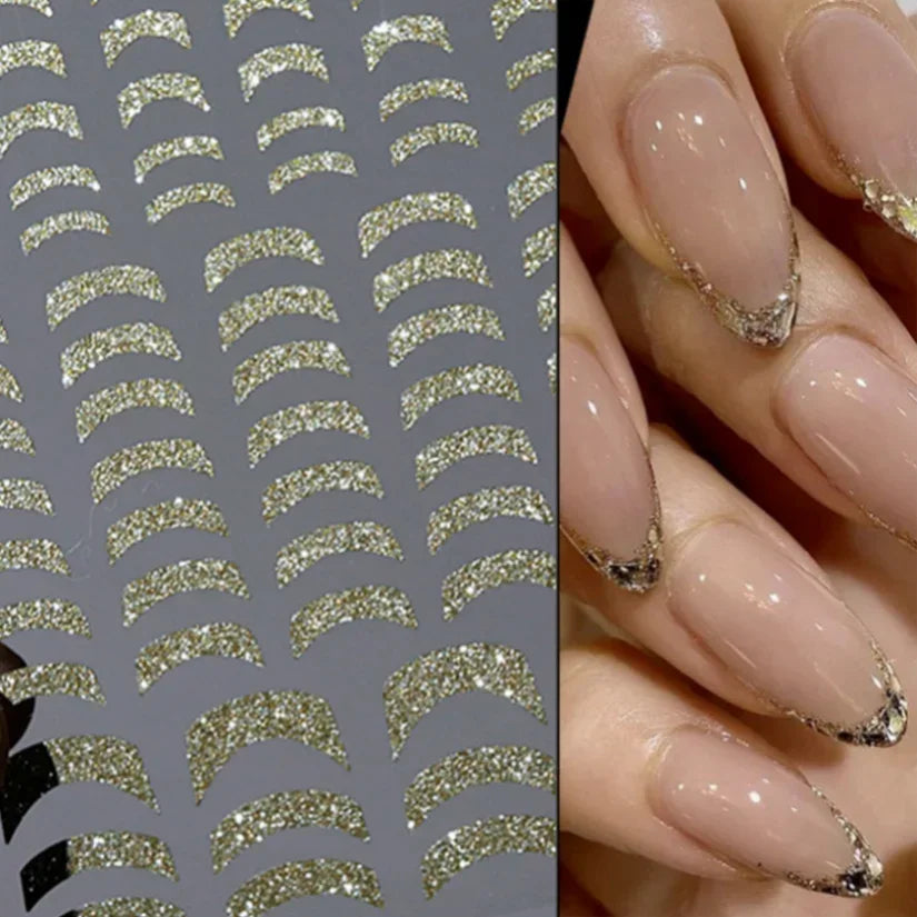 Adhesive stickers with European and American style cross snake black and white wave dot hot silver line letter nail stickers