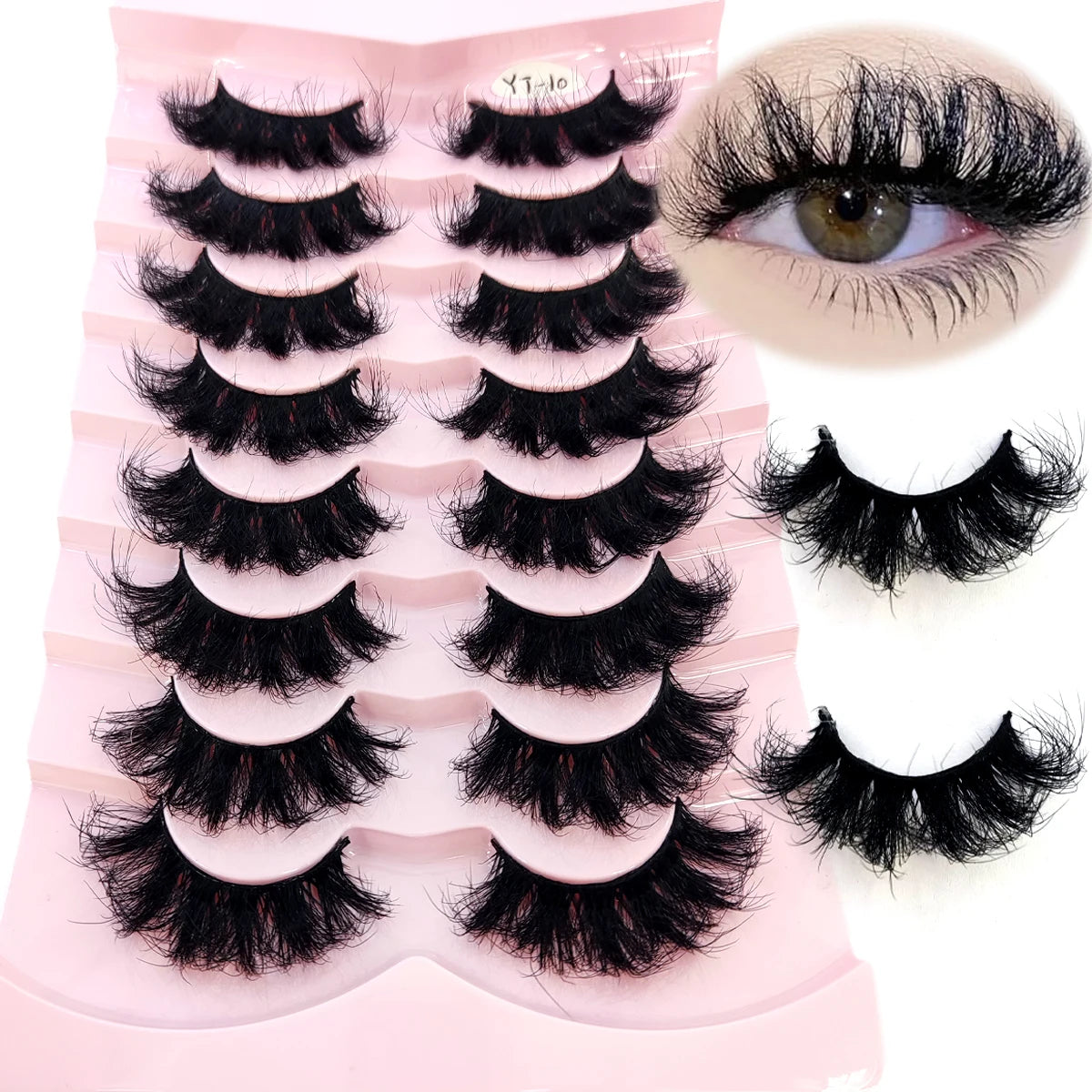 HBZGTLAD 5/8 Pairs of Natural Russian Striped Mink Lashes 3D False Lashes Volume Wavy False Lashes Eyelash Extensions Makeup