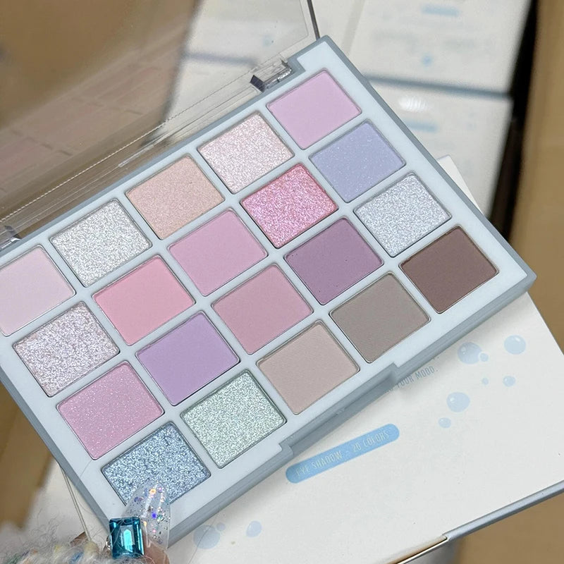 20 Colors Low Saturation Korean Eyeshadow Palette Purple Matte Pearlescent Long Lasting Waterproof Glitter Eye Shadow Eye Makeup
