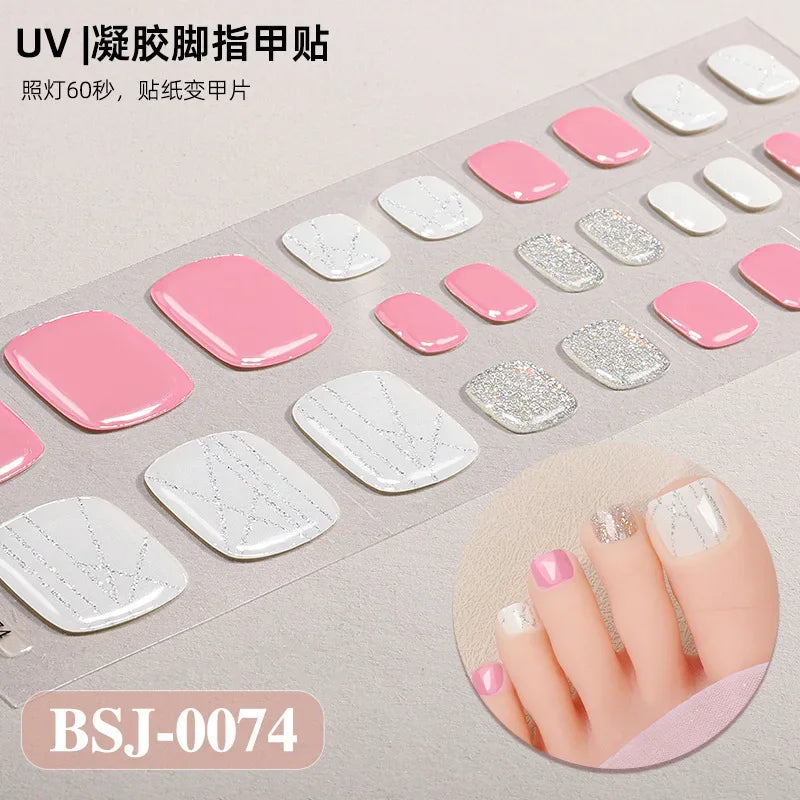 26Tips French Leopard Print UV Gel Toenail Sticker Bronzing Dye Gradient Cross-border Semi Baked Gel Nail Sticker UV Lamp Needed