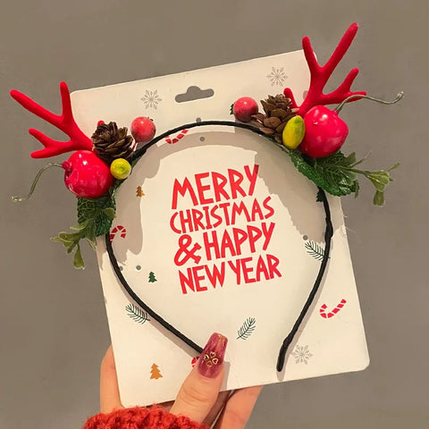 Cartoon 3D Spring Christmas Headband Christmas Hat Fluffy Plush Children Headwear Deer Ear Hair Clip Xmas Hair Accessories