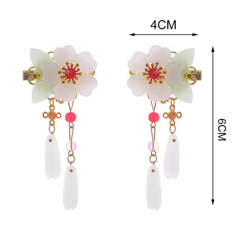 2pcs Hanfu Hair Clips Hairpins Rhinestone Flower Girls Pink Barretes Crystal Tassel Children Hair Accessories Jewelry